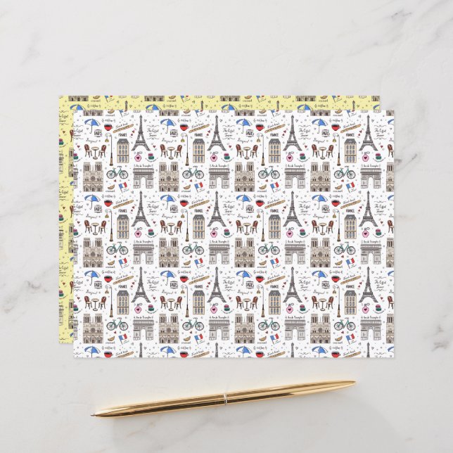 Fun Paris Doodles Scrapbook Paper (Front/Back In Situ)