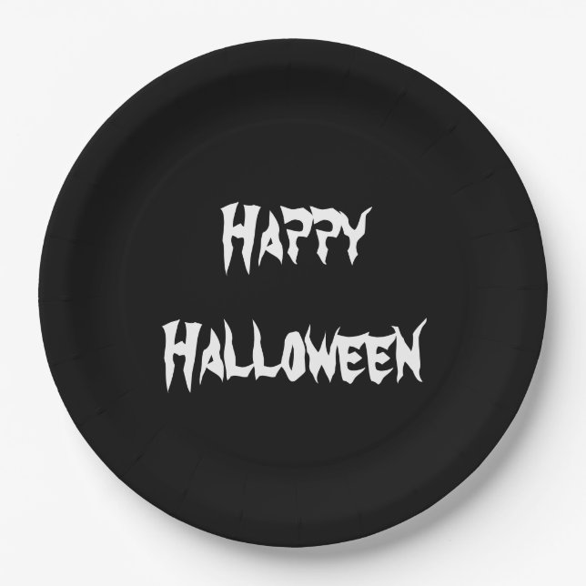 Fun Party Black Happy Halloween Paper Plate (Front)