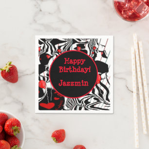 Fun Party Black, White, Red Modern Jazz Napkins