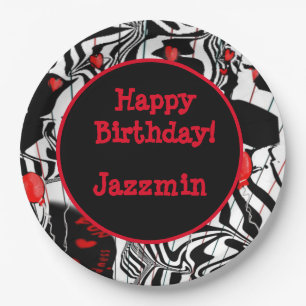 Fun Party Black, White, Red Modern Jazz Paper Plate