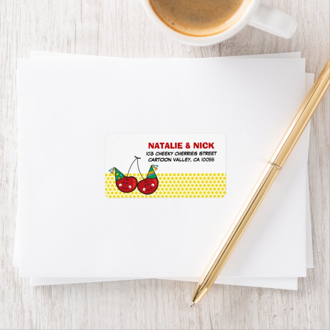Fun Party Cherries Twins Birthday Address Labels (Insitu)