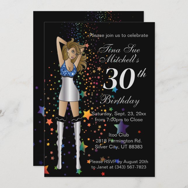 Fun Party Girl Birthday Invitation (Front/Back)