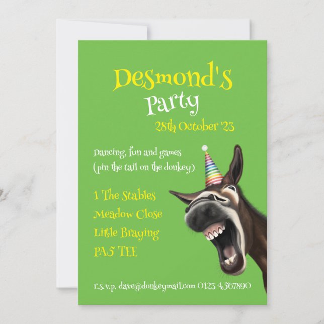 Fun Party Invitation, Shouting Donkey! Invitation (Front)