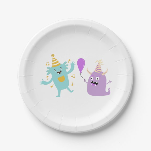 Fun Party Monsters Paper Plate (Front)