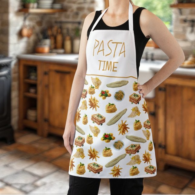 Fun Pasta Variety Pattern Ready to Personalise Apron (template pasta pattern apron)