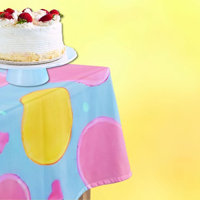 Fun pastel coloured pink yellow blue dots  tablecloth (for your next colorful celebration)
