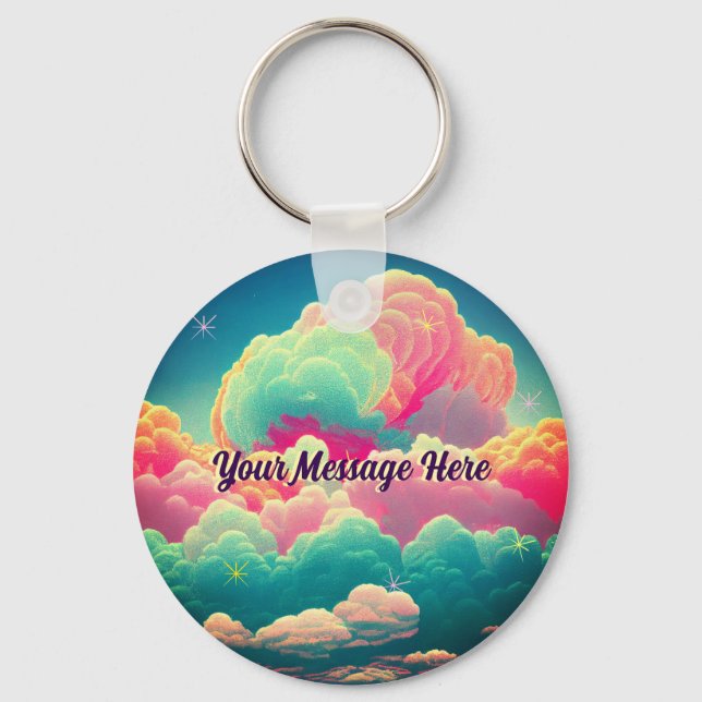 Fun Pastel Cotton Candy Clouds Key Ring (Front)