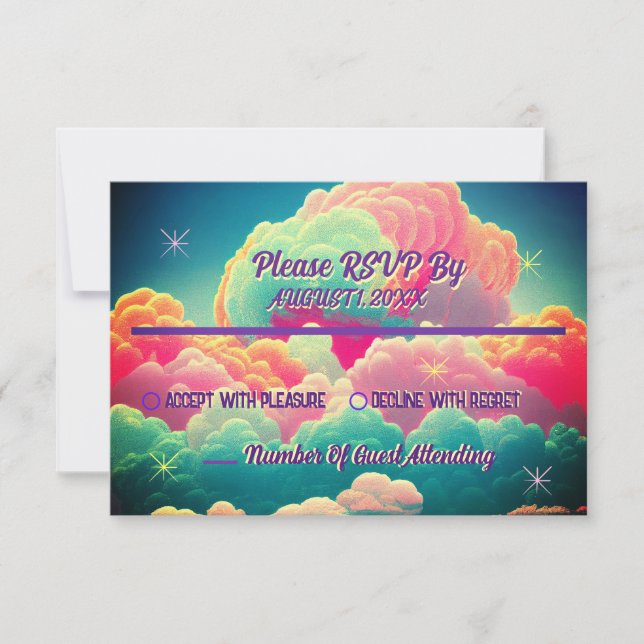 Fun Pastel Cotton Candy Clouds Wedding RSVP Card (Front)