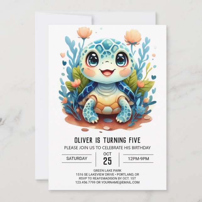 Fun Pastel Custom Turtle Boy Birthday Invitation (Front)