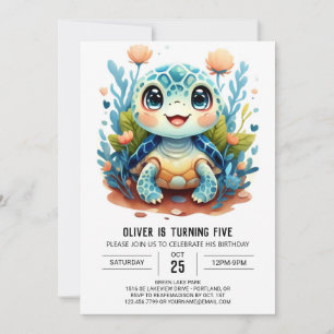 Fun Pastel Custom Turtle Boy Birthday Invitation