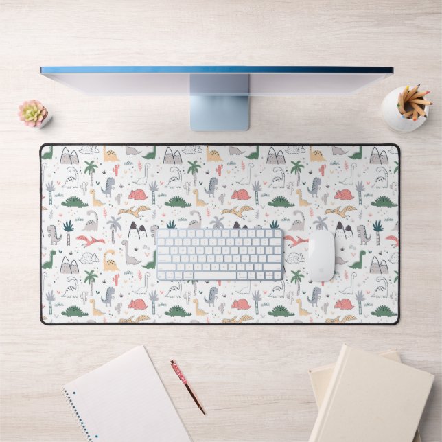 Fun Pastel Dinosaur Scene Pattern Desk Mat (Office 1)