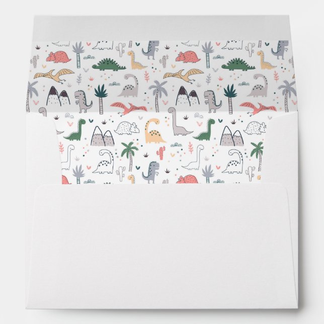 Fun Pastel Dinosaur Scene Pattern Envelope (Back (Bottom))