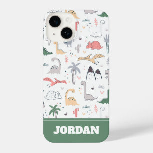 Fun Pastel Dinosaur Scene Pattern iPhone 14 Case