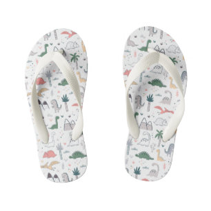 Fun Pastel Dinosaur Scene Pattern Kid's Thongs