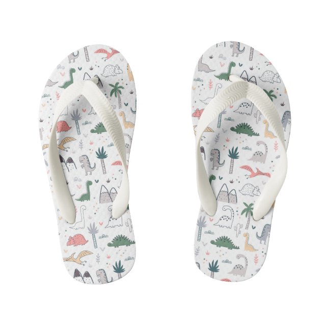 Fun Pastel Dinosaur Scene Pattern Kid's Thongs (Footbed)