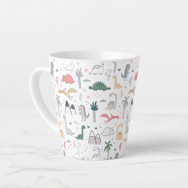 Fun Pastel Dinosaur Scene Pattern Latte Mug (Left Angle)