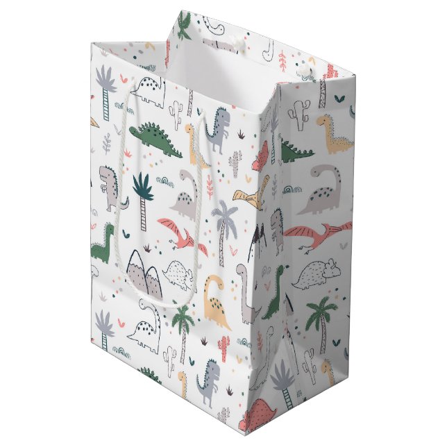 Fun Pastel Dinosaur Scene Pattern Medium Gift Bag (Front Angled)