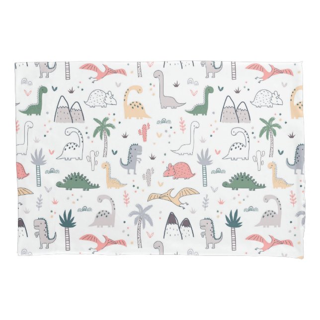 Fun Pastel Dinosaur Scene Pattern Pillowcase (Front)