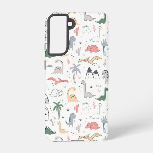 Fun Pastel Dinosaur Scene Pattern Samsung Galaxy S21 Case (Back)