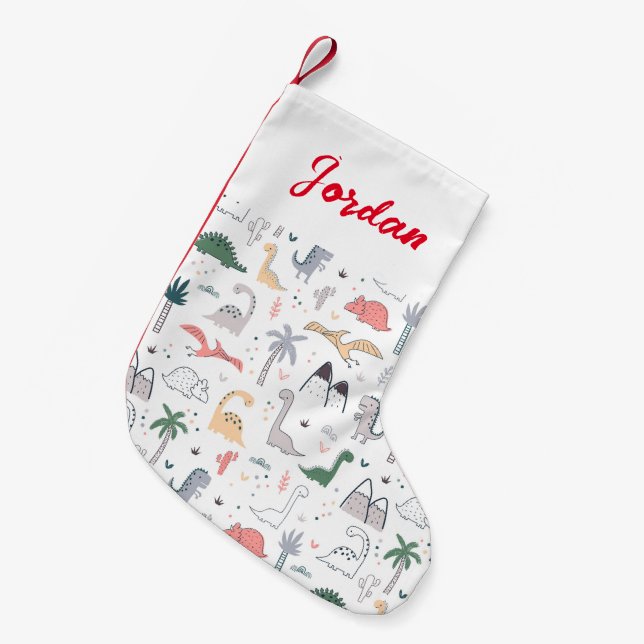 Fun Pastel Dinosaur Scene Pattern Small Christmas Stocking (Front (Hanging))