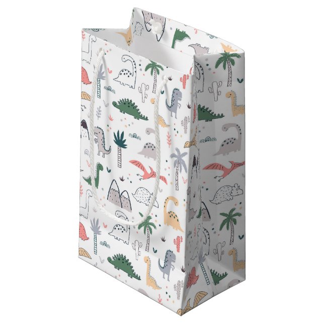 Fun Pastel Dinosaur Scene Pattern Small Gift Bag (Front Angled)