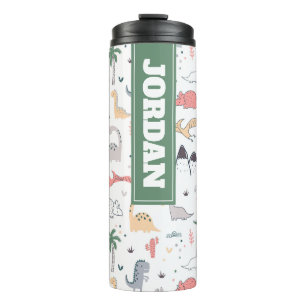 Fun Pastel Dinosaur Scene Pattern Thermal Tumbler