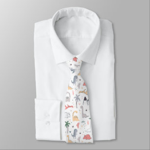 Fun Pastel Dinosaur Scene Pattern Tie