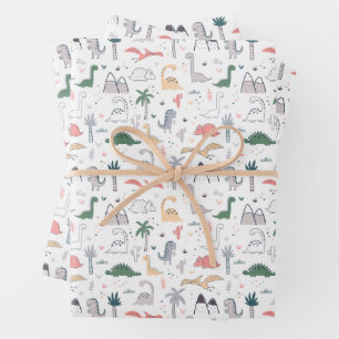 Fun Pastel Dinosaur Scene Pattern Wrapping Paper Sheet