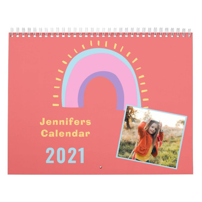 fun pastel girly rainbow photo personalised calendar (Cover)
