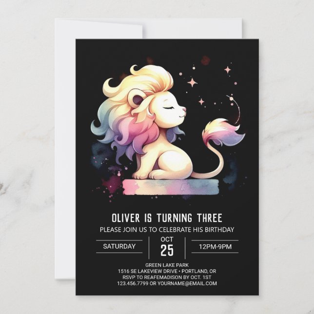 Fun Pastel Lion Birthday Invitation (Front)