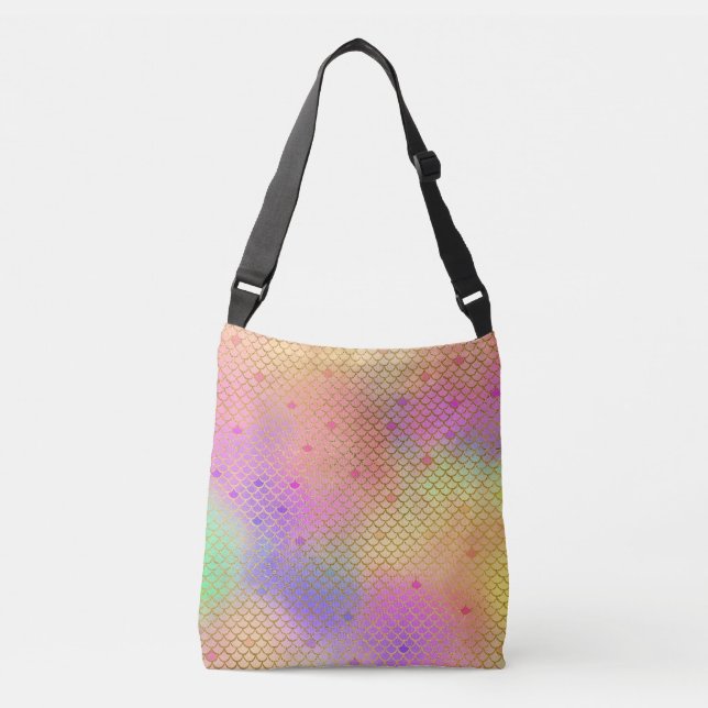 Fun Pastel Pink and Orange Mermaid Scales Pattern Crossbody Bag (Front)