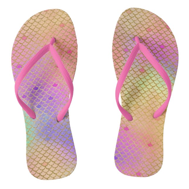 Fun Pastel Pink and Orange Mermaid Scales Pattern Thongs (Footbed)