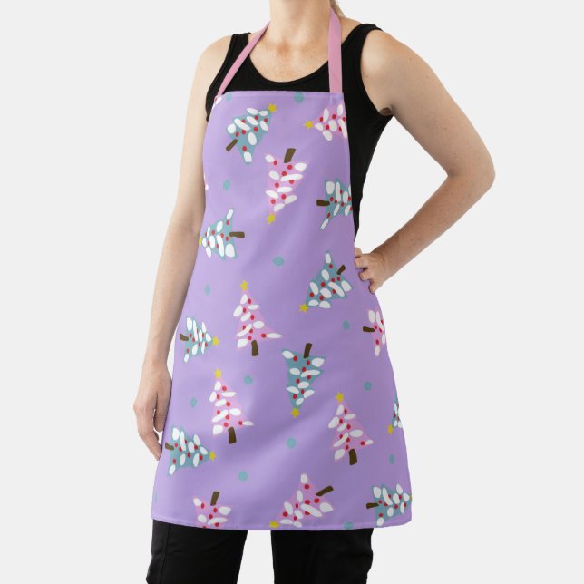 Fun Pastel Pink Blue Purple Christmas Tree Apron (Insitu)