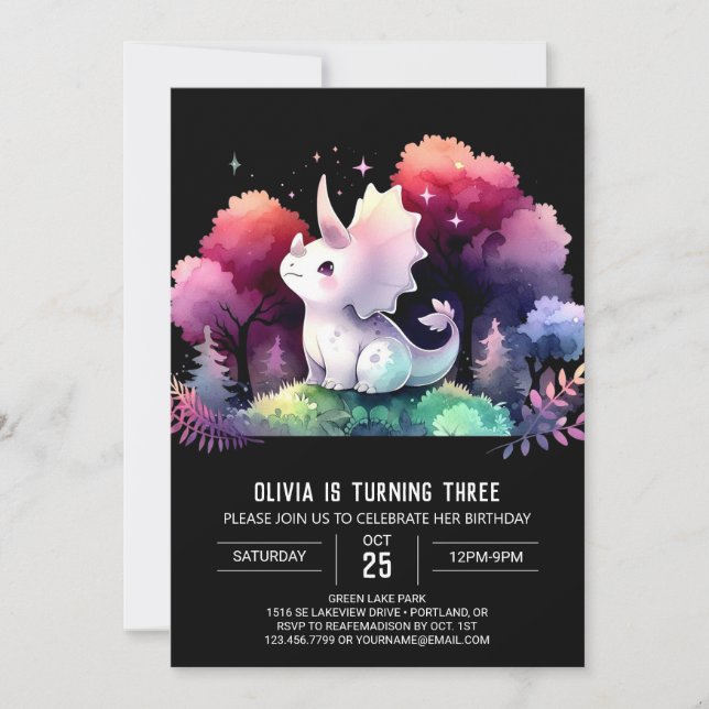 Fun Pastel Triceratops Birthday Invitation (Front)
