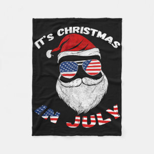 Fun Patriotic Santa Claus For Christmas In July Fleece Blanket