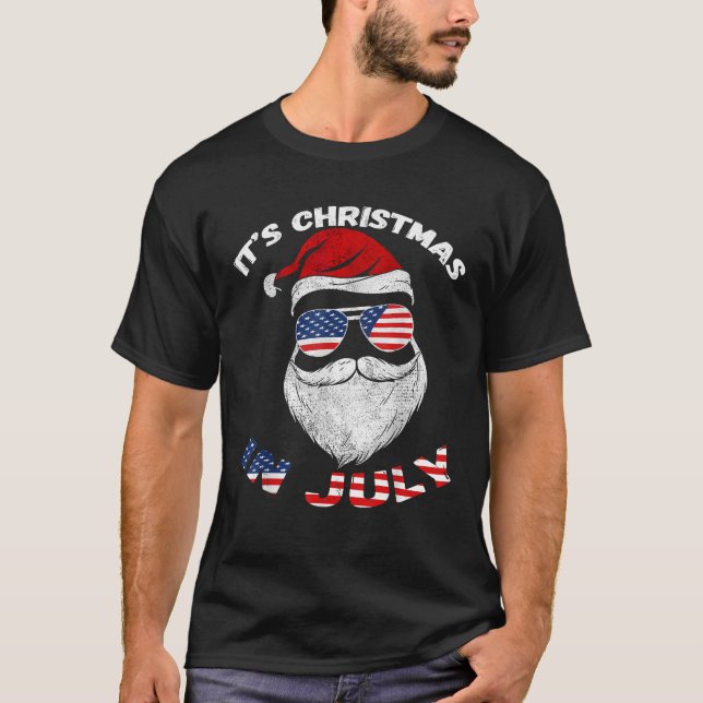 Fun Patriotic Santa Claus for Christmas in July  T-Shirt (Front)