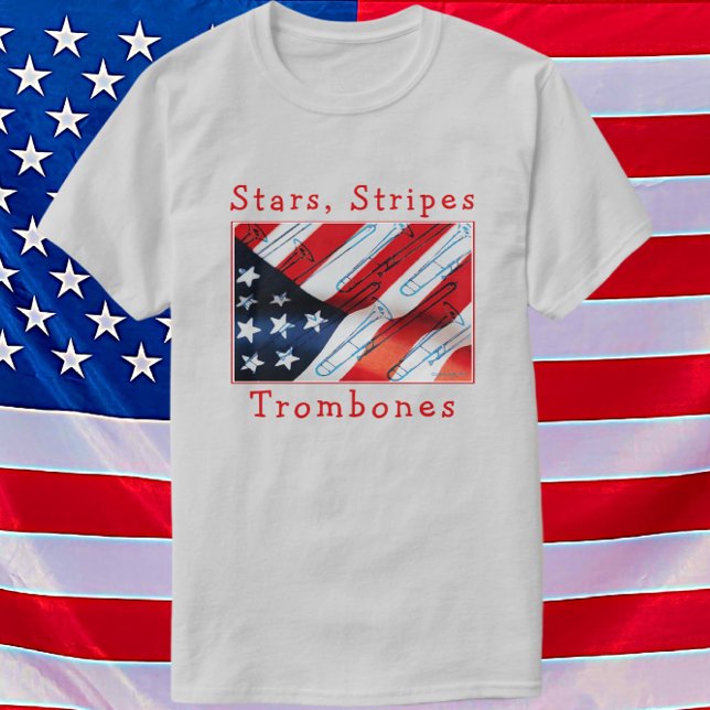 Fun Patriotic Stars, Stripes and Trombones Music T-Shirt (Creator Uploaded)