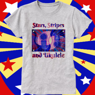 Fun Patriotic Stars, Stripes and Ukulele Music T-Shirt