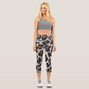 fun pattern fluffy large print funky leopard capri leggings