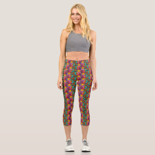 Fun pattern with flowers and hands capri leggings