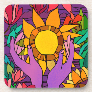 Fun pattern with flowers and hands coaster