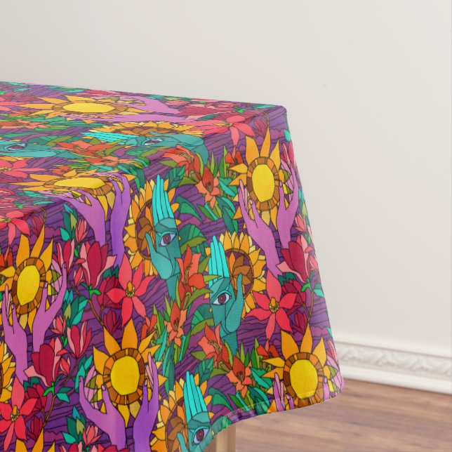 Fun pattern with flowers and hands tablecloth (In Situ)