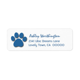 Fun Paw Print for Dog Lover V02 BLUE Return Address Label