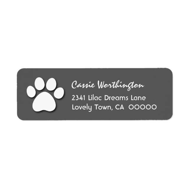 Fun Paw Print for Dog Lover V21 GRAY and WHITE Return Address Label (Front)