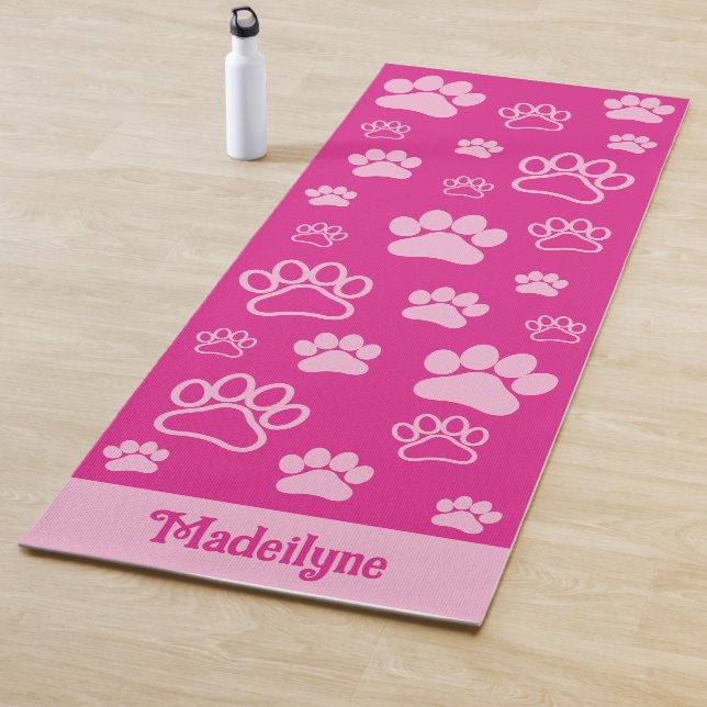 Fun Paw Print Monogram-Hot Pink and Light Pink Yoga Mat (In Situ)