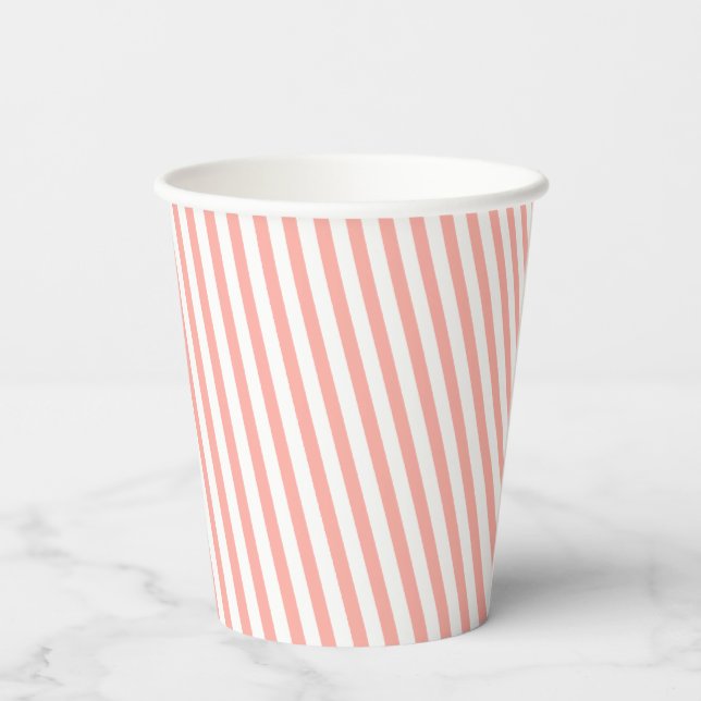 Fun, Peach and White Diagonal Striped Paper Cups (Back)