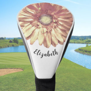 Fun peach gerbera daisy flower custom name ladies golf head cover