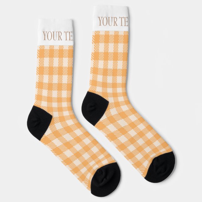 Fun peach orange gingham prepply plaid checked socks (Right)