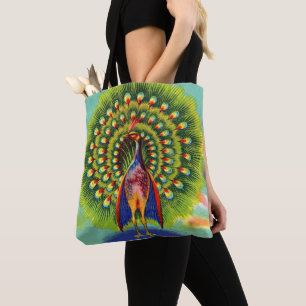 fun peacock print tote bag