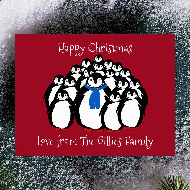 Fun Penguin Family Christmas Postcard (Quirky Christmas cards 🐧🎄)